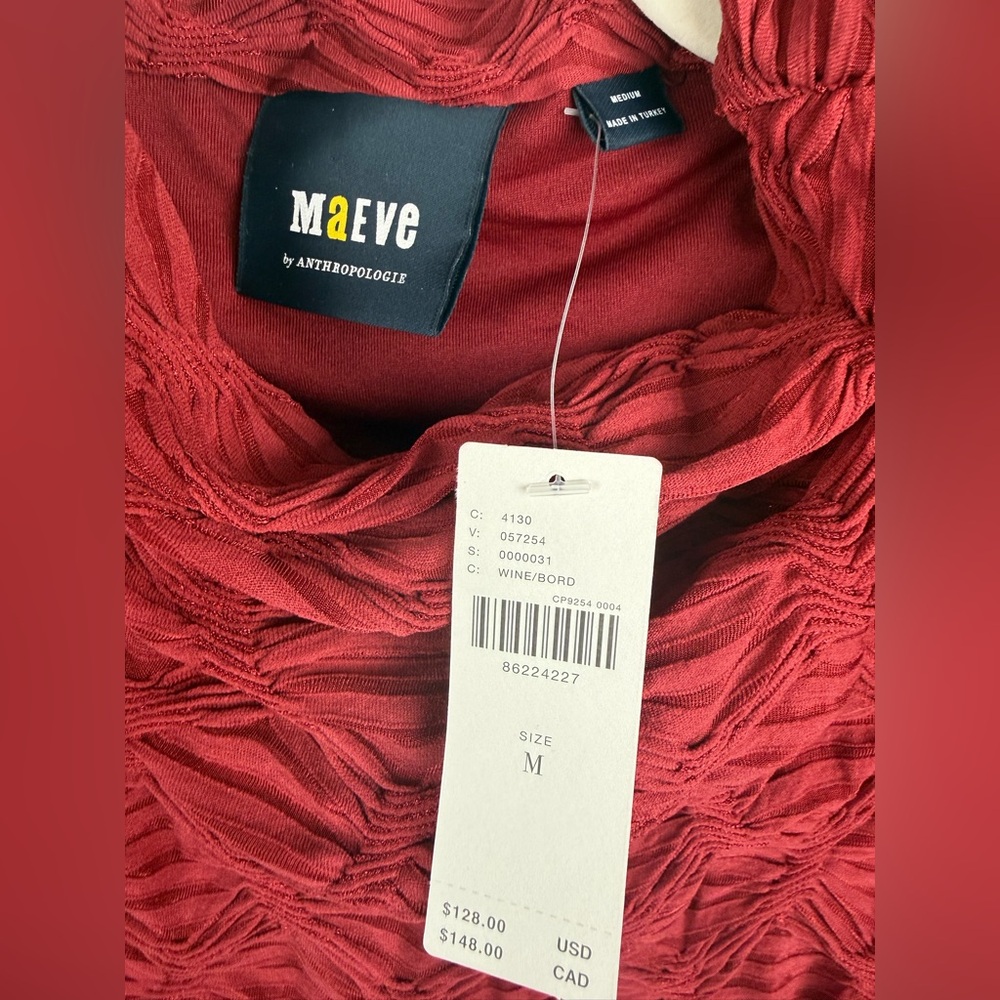 Anthropologie Maeve Long Sleeve Scrunch Textured Mini Dress Wine M NWT - Picture 6 of 6